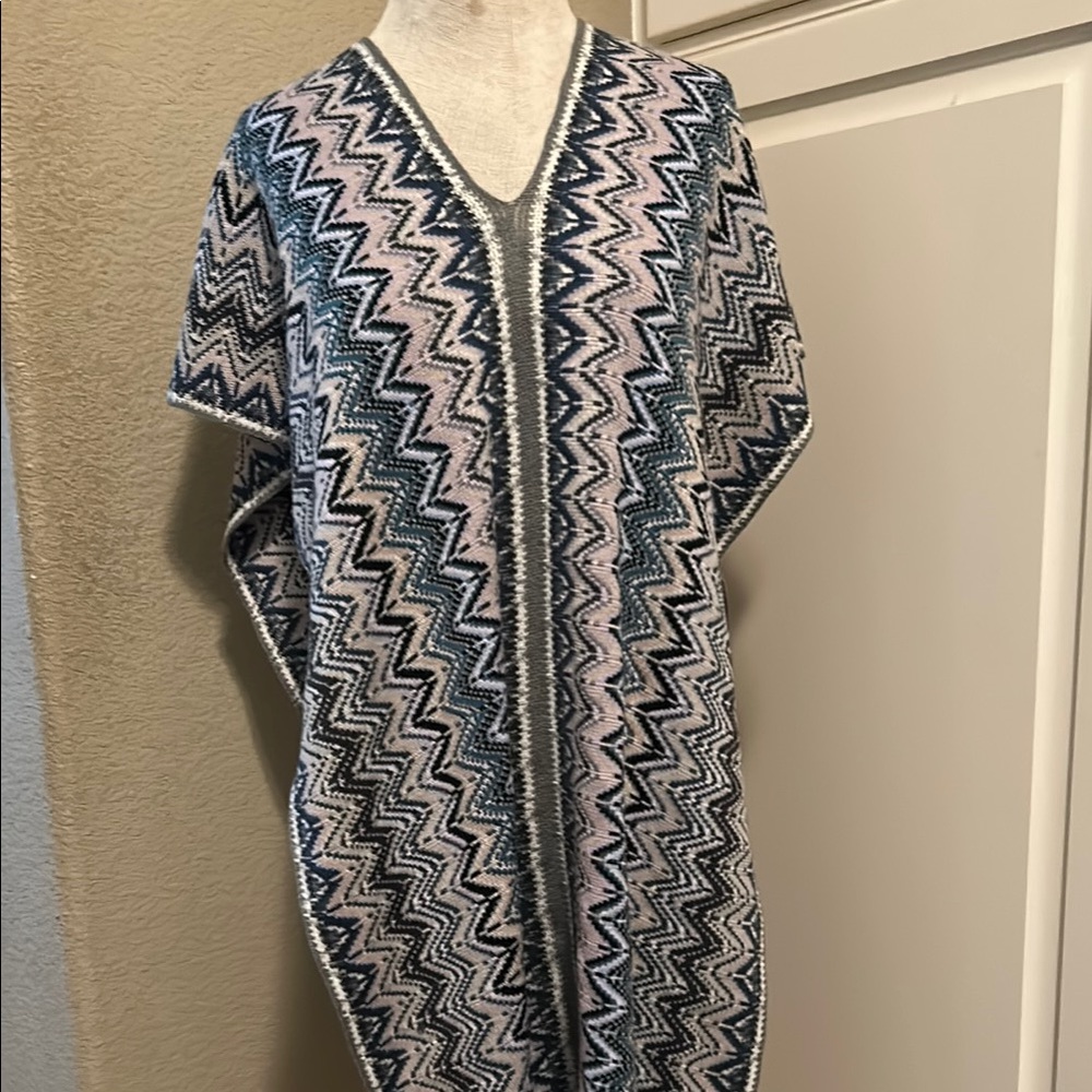Missoni Zigzag Pattern Poncho in Blue and Gray Made in Italy